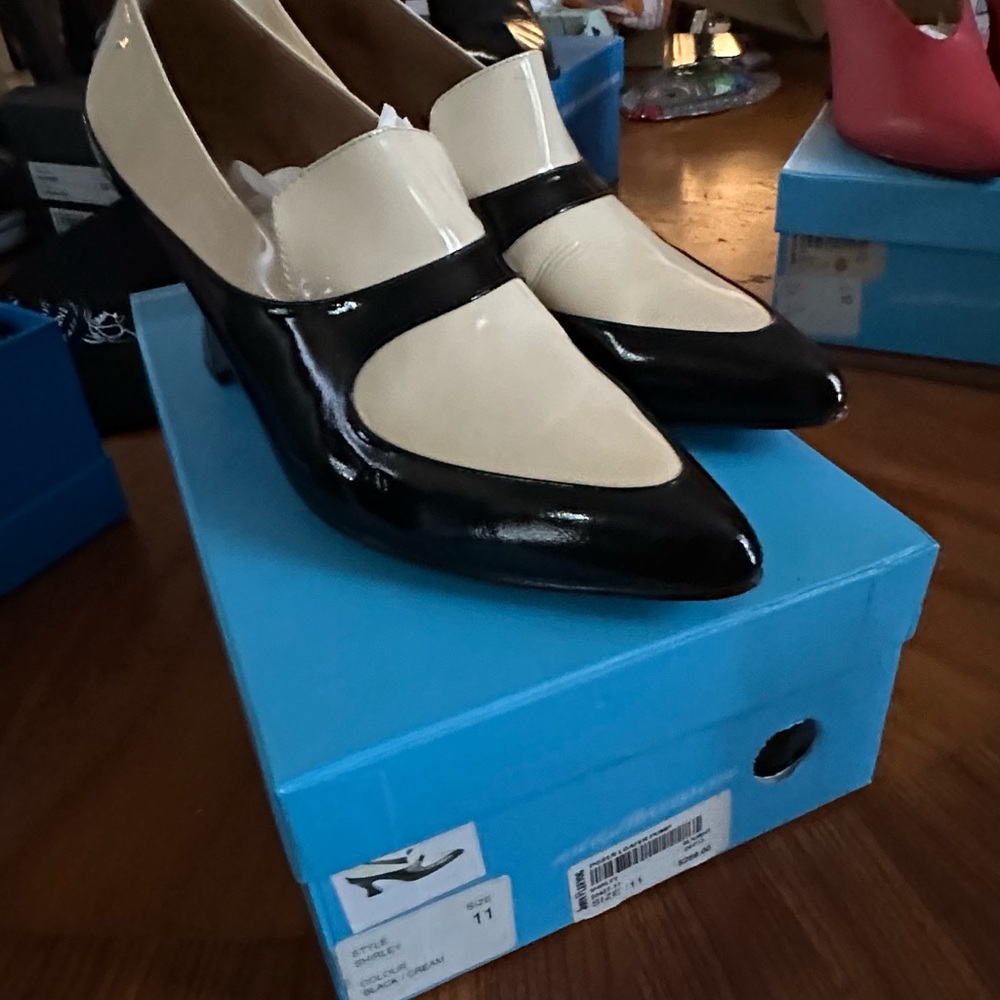 John Fluevog Black and Cream Vintage-Inspired Heels